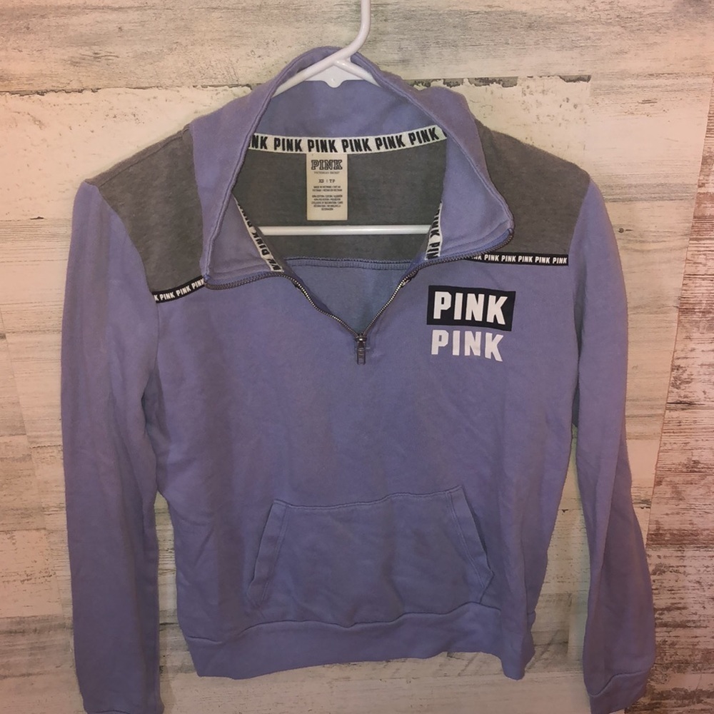PINK VICTORIA’S SECRET quarter zip sweatshirt purple and gray XS PINK VS top​ - Picture 4 of 8